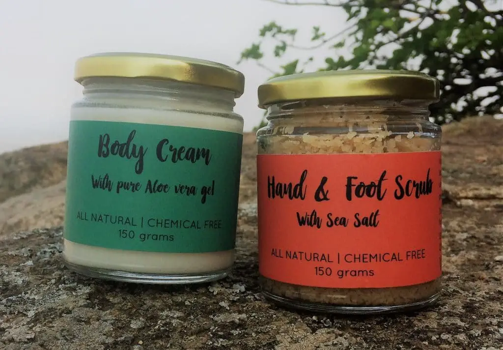 hand cream and body scrub with sea salt