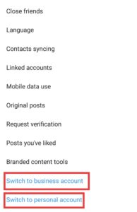 Switch between Business, Creator and Personal Accounts on Instagram